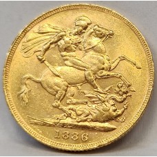 AUSTRALIA 1886 . ONE 1 SOVEREIGN . MELBOURNE . GOLD